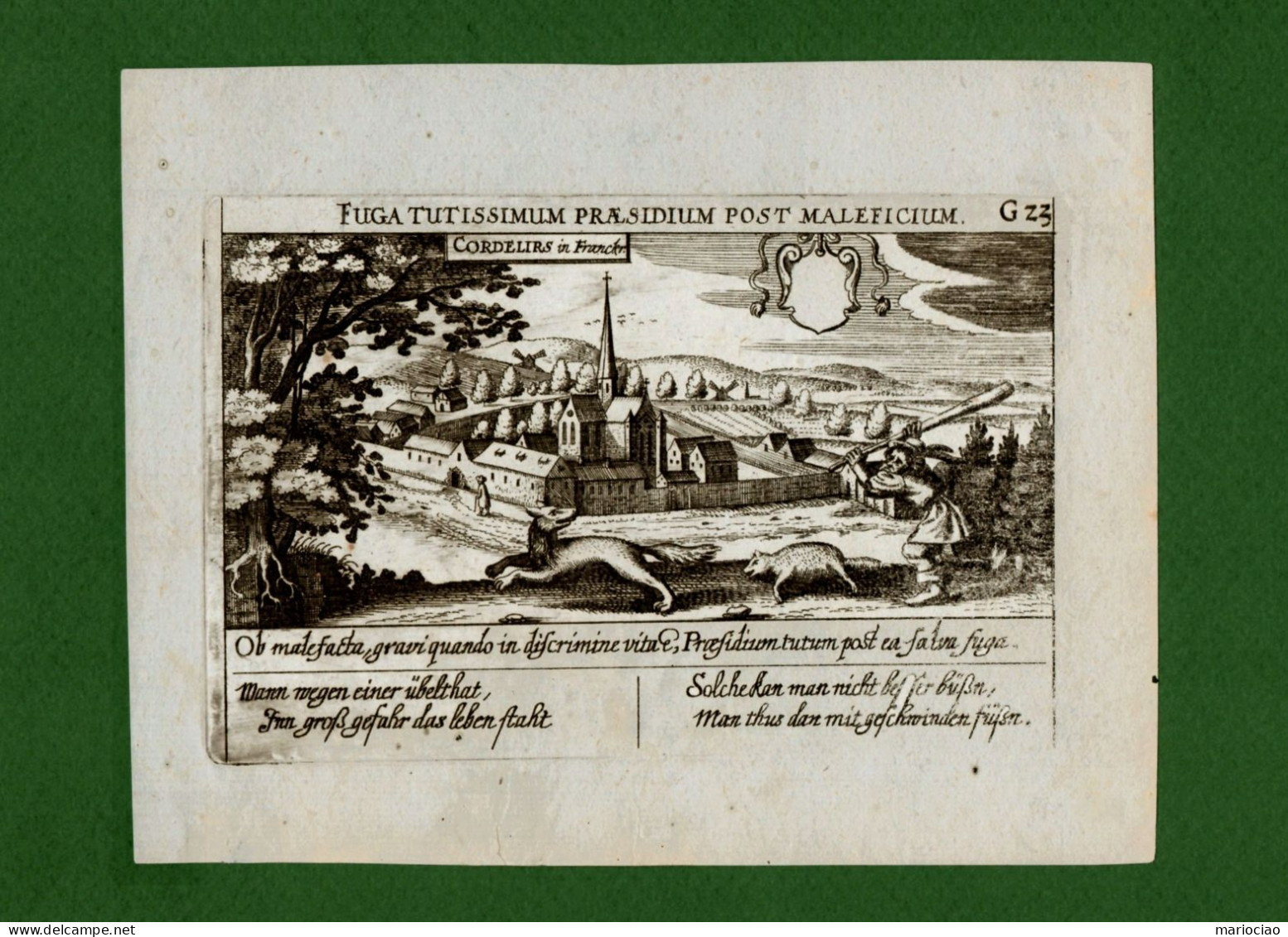 ST-FR PARIS Couvent Des Cordeliers 1630~ CORDELIRS Daniel Meisner FUGA TUTISSIMUM PRAESIDIUM POST MALEFICIUM - Stampe & Incisioni