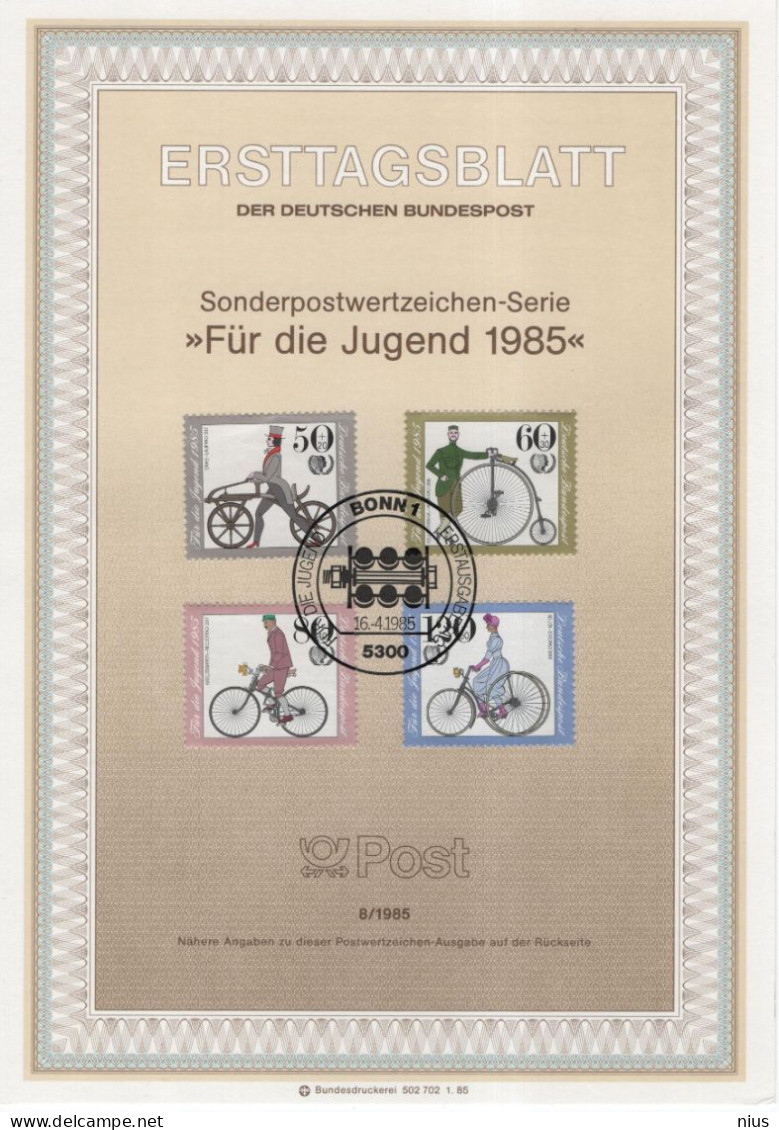 Germany Deutschland 1985-08 Fur Die Jugend, Bike Bicycle Cycle, Canceled In Bonn - 1981-1990