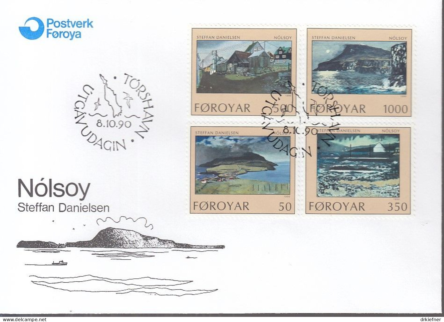 FÄRÖER  207-210, FDC, Insel Nölsoy, 1990 - Islas Faeroes