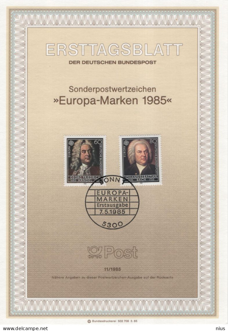 Germany Deutschland 1985-11 Bach & Handel Composer Compositeur Komponist Music Musik, Canceled In Bonn - 1981-1990