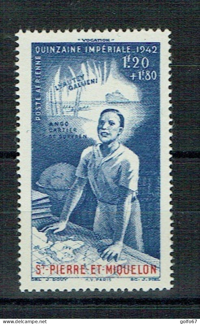 ST PIERRE & MIQUELON Poste Aérienne 1942 Y&T N° 3 NEUF** - Unused Stamps