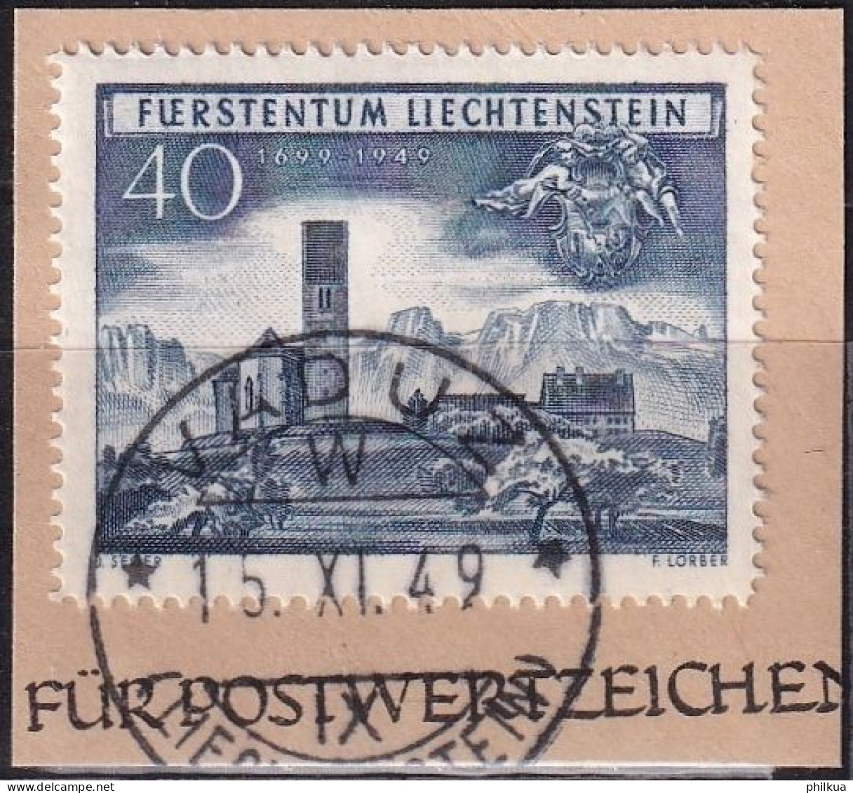 MiNr. 282 Liechtenstein 1949, 15. Nov. 250. Kirche In Bendern - Ausschnitt Sauber Gestemptelt - Gebraucht