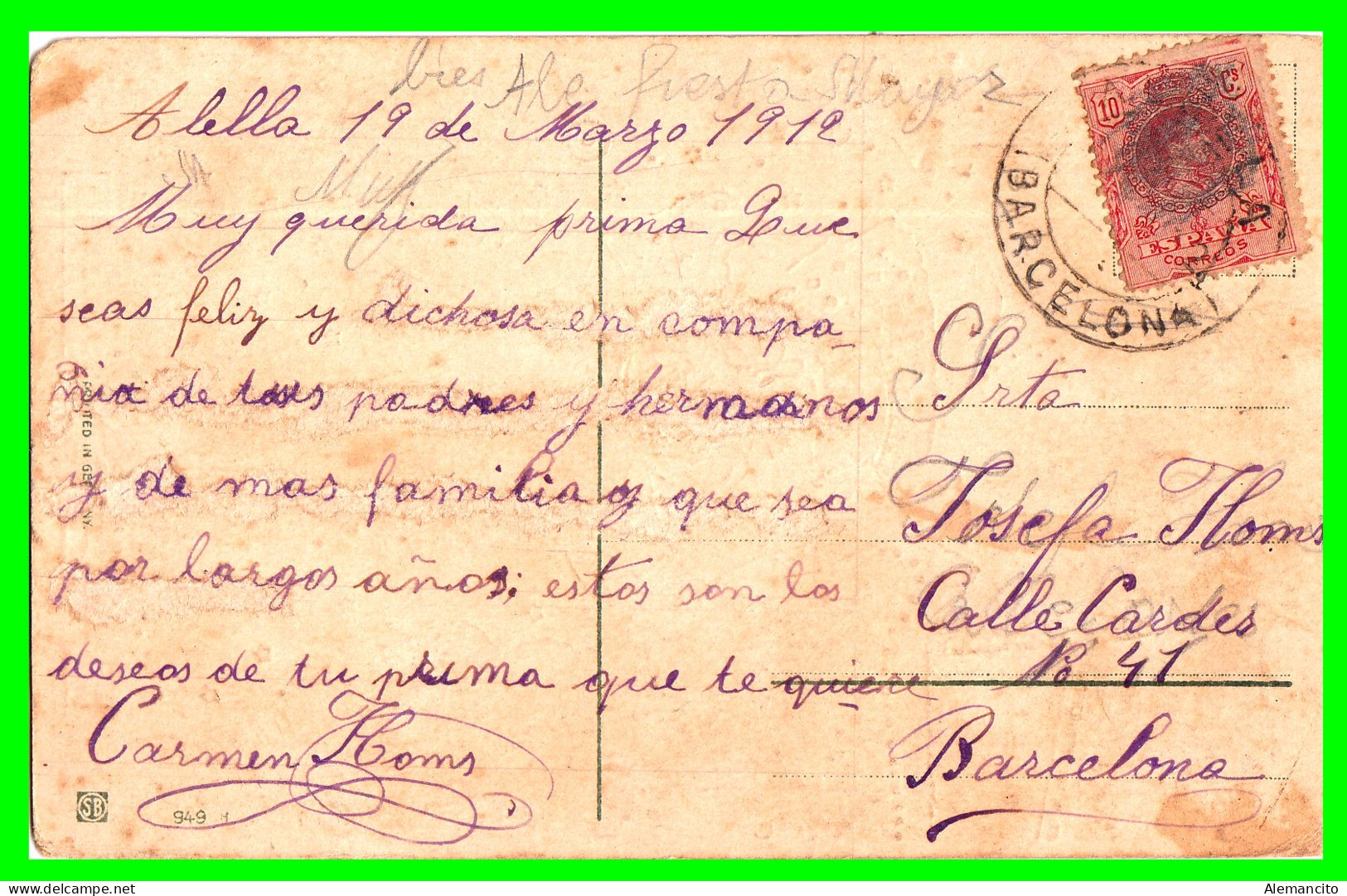 FRANCIA ( INFANTIL )  POSTAL FRANQUEADA EN EL AÑO 1912 - Barcelona