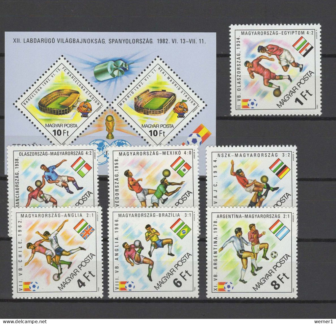 Hungary 1982 Football Soccer World Cup, Space Set Of 7 + S/s MNH - 1982 – Espagne