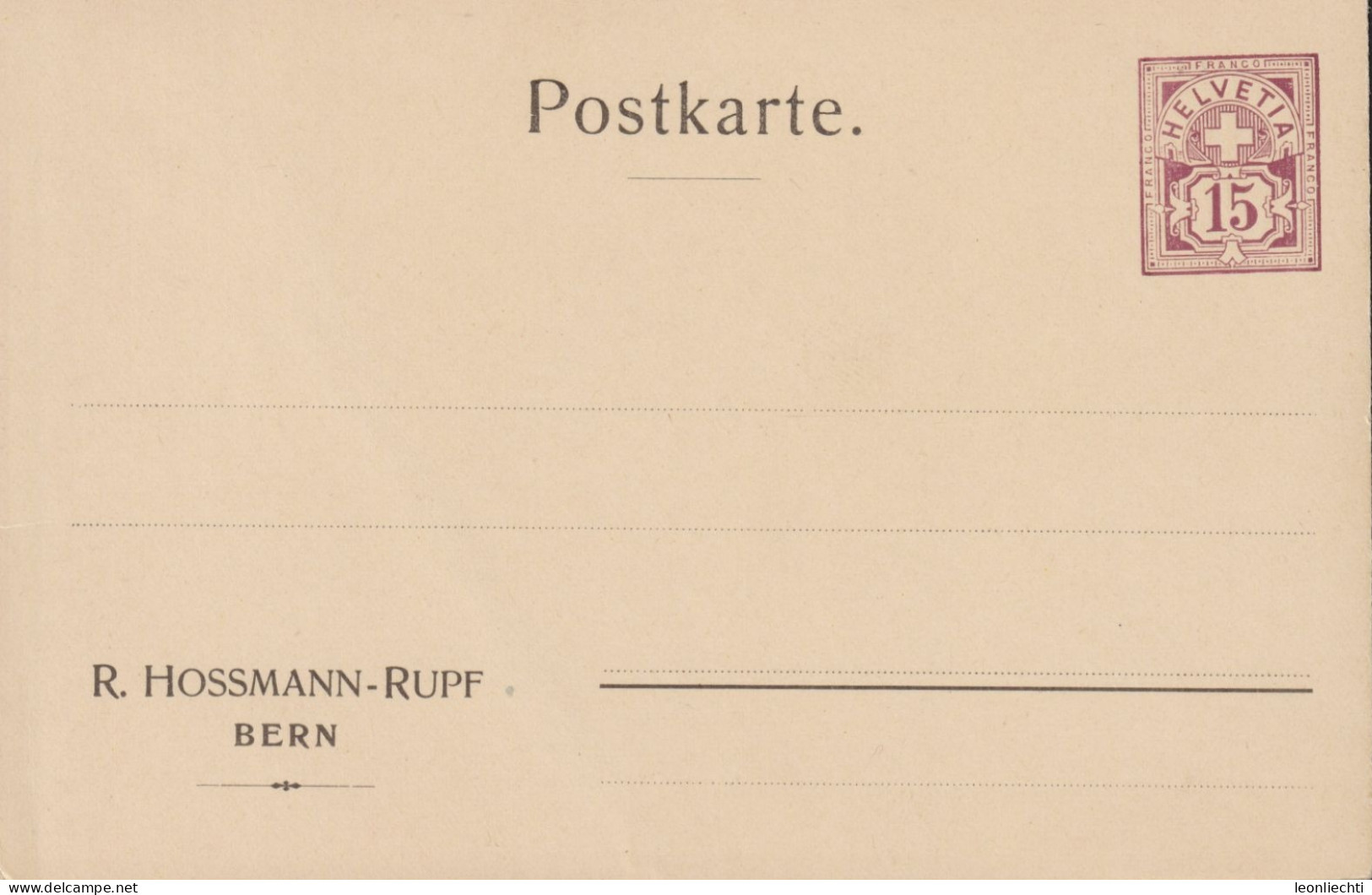 1907 Schweiz Privat-Postkarte, Zum: PrP 5 15 Cts Violett, Ziffermuster, R. Hossmann - Ruf, BERN - Stamped Stationery