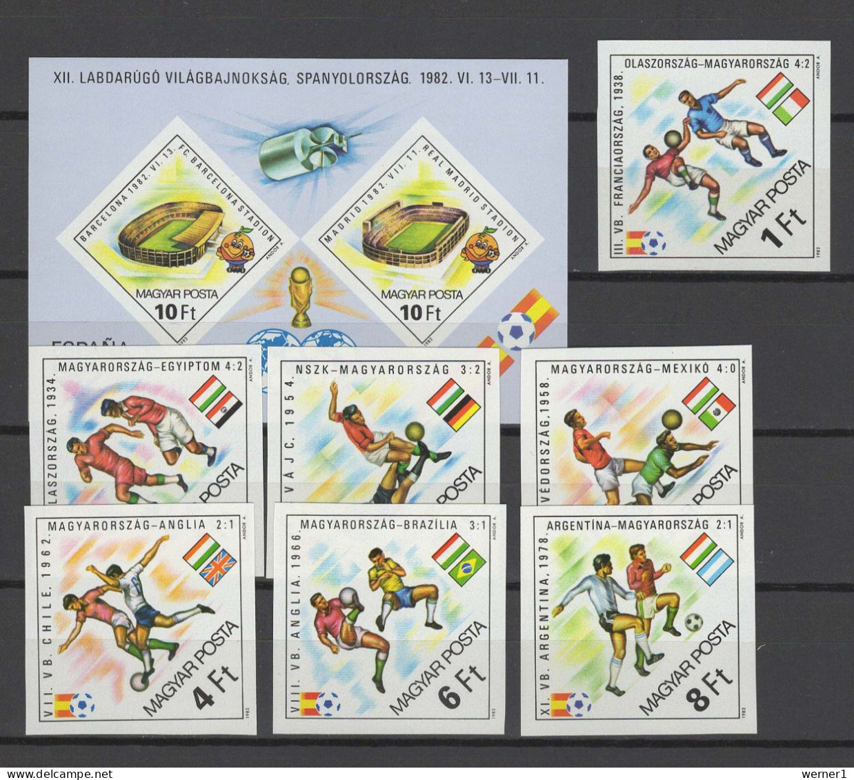 Hungary 1982 Football Soccer World Cup, Space Set Of 7 + S/s Imperf. MNH -scarce- - 1982 – Espagne