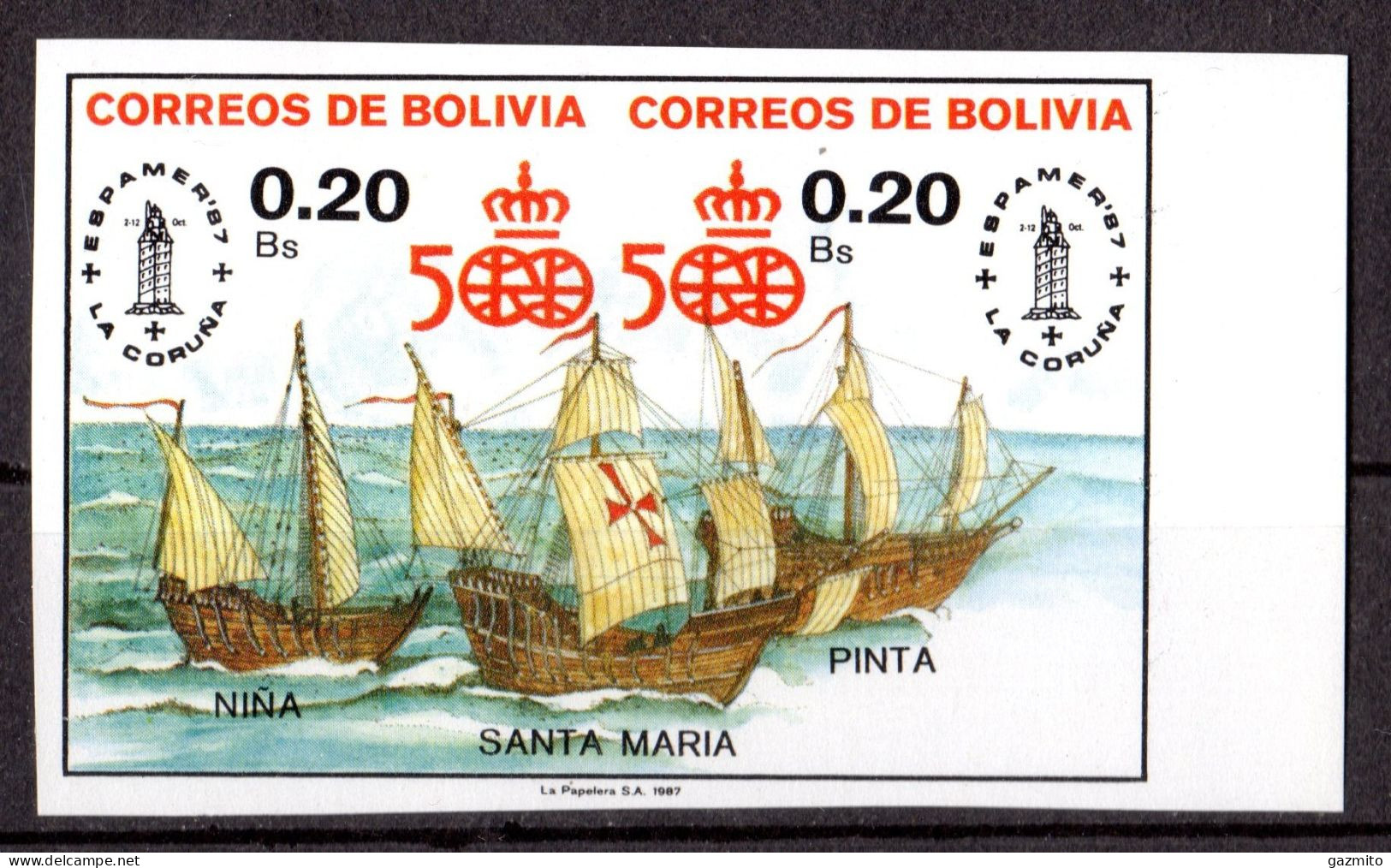 Bolivia 1987, 500th.Anniversary America, Columbus, 1val IMPERFORATED - Bolivie