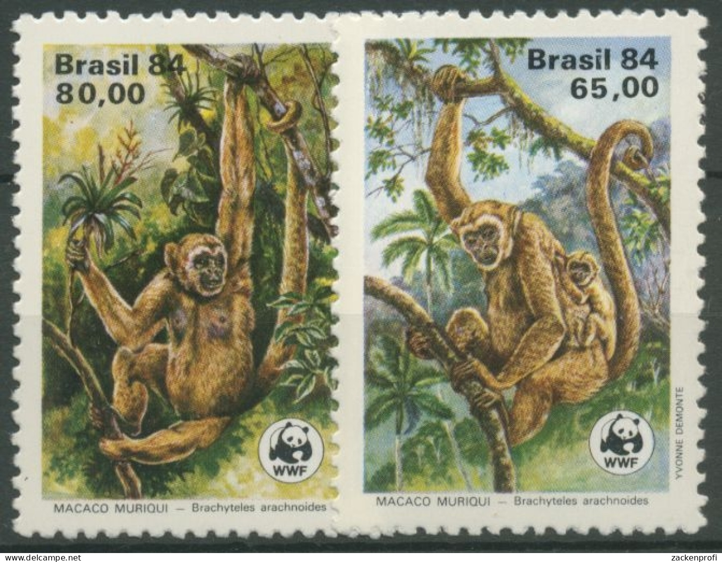 Brasilien 1984 WWF Naturschutz Tiere Spinnenaffe 2052/53 Postfrisch - Nuevos
