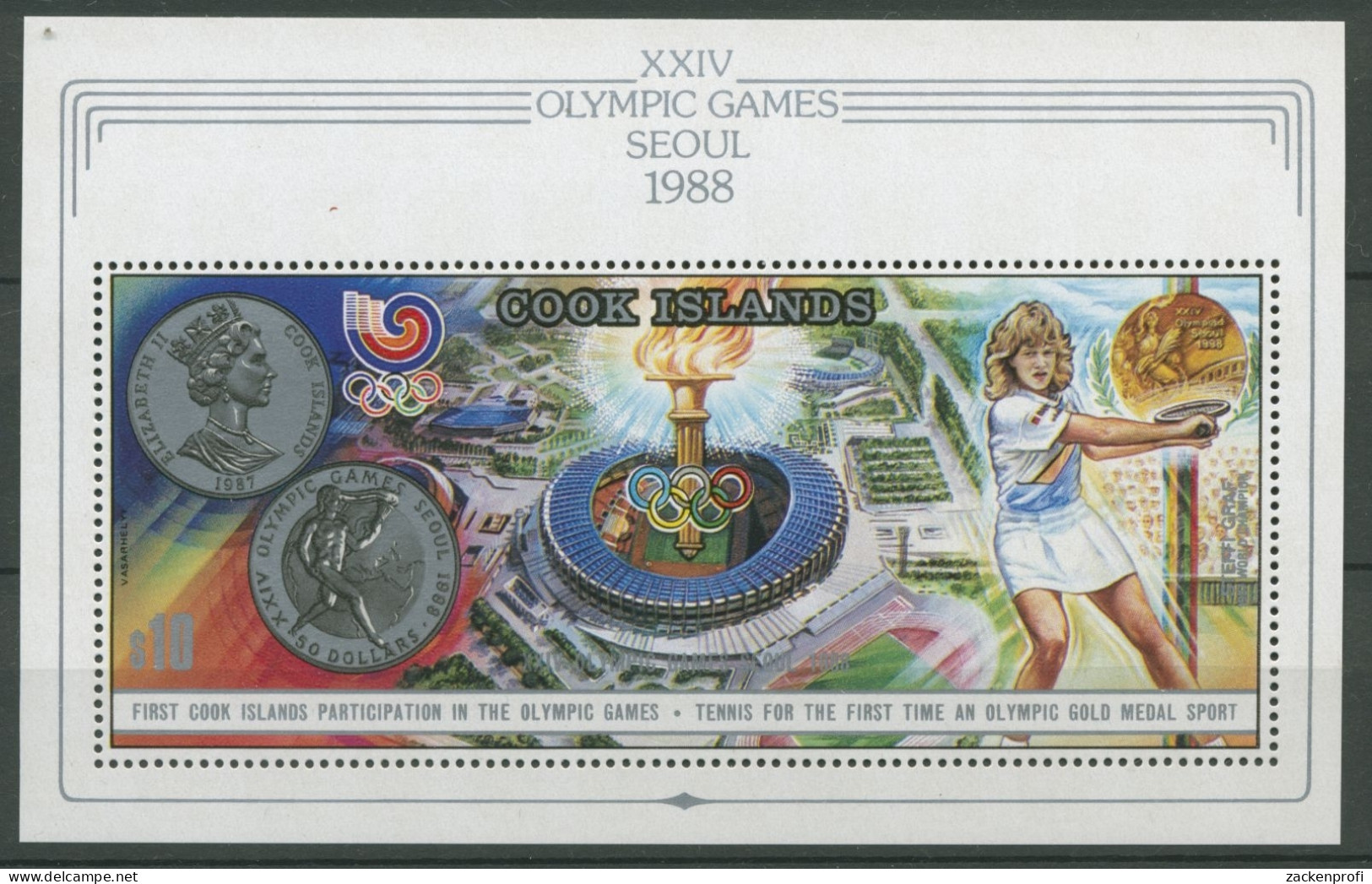 Cook-Inseln 1988 Olymp. Spiele Seoul, Steffi Graf Block 185 Postfrisch (C27795) - Cook Islands