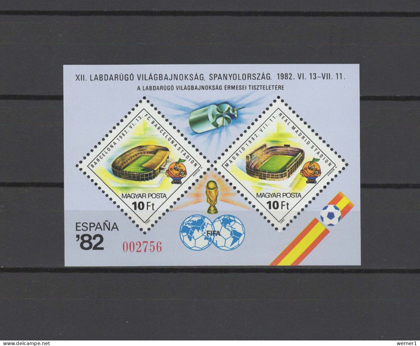 Hungary 1982 Football Soccer World Cup, Space S/s With Red Number And O/p On Back "A Magyar Posta Ajandeka" MNH -scarce- - 1982 – Espagne