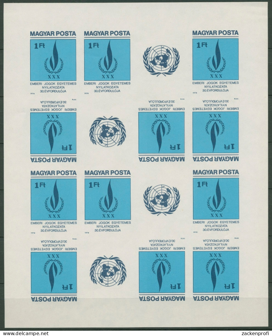 Ungarn 1979 Menschenrechtserklärung 3334 B ZD-Bogen Postfr. Geschnitten (C92834) - Neufs