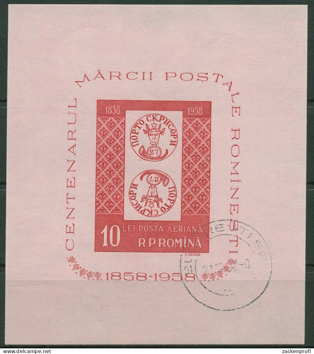 Rumänien 1958 Kehrdruck V. MiNr.1 Ochsenkopf Block 41 Gestempelt (C92154) - Blocks & Sheetlets