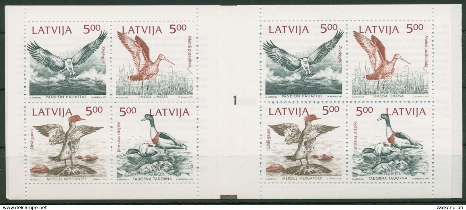 Lettland 1992 Naturschutz Ostsee Vögel MH 1 Postfrisch (C90183) - Letland