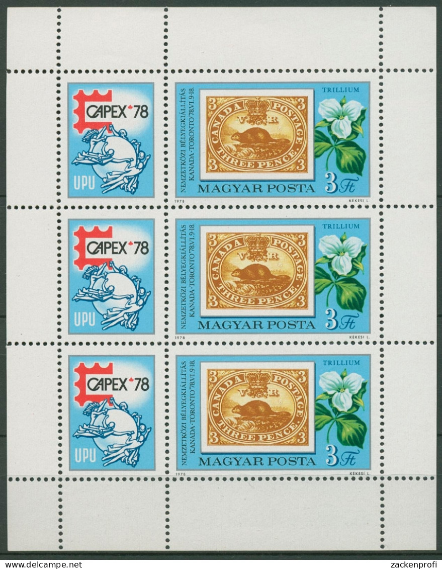 Ungarn 1978 CAPEX Kanada MiNr.2 Lilie Kleinbogen 3293 A K Postfrisch (C92832) - Blocks & Sheetlets