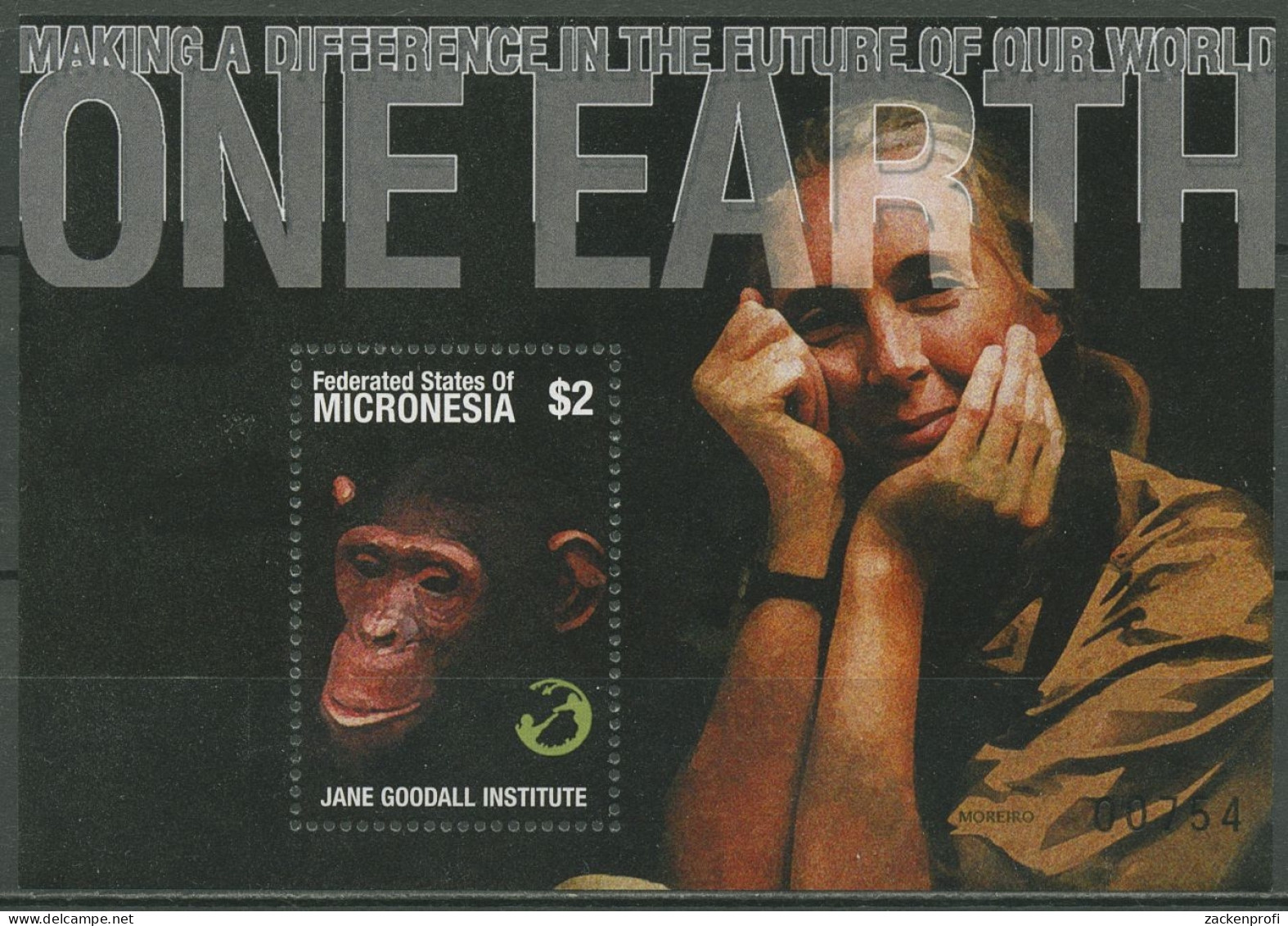 Mikronesien 2001 Umweltschutz J. Goodall Schimpanse Block 80 Postfrisch (C29160) - Micronesië