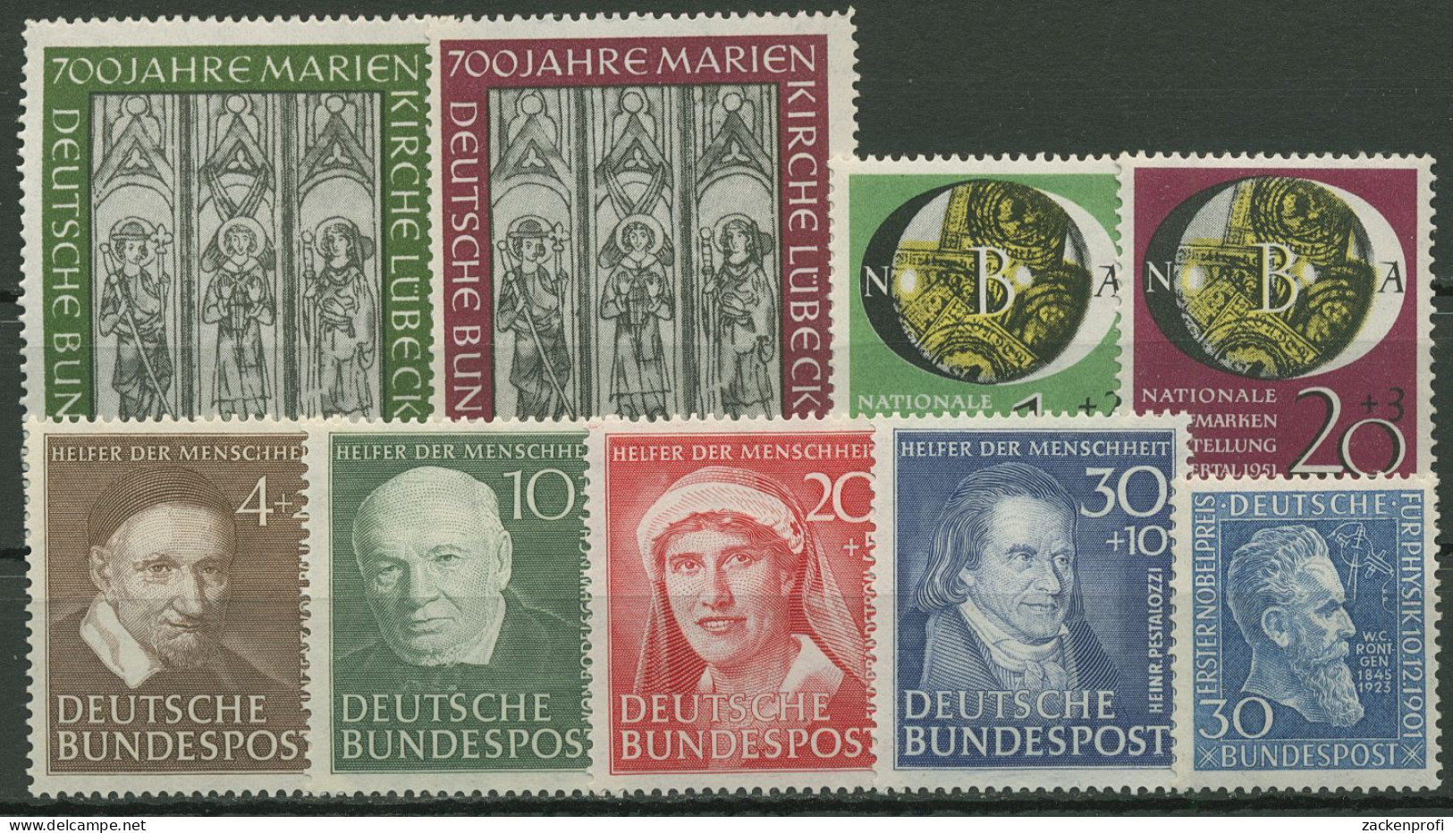 Bund 1951 Jahrgang Komplett, Ohne Posthornsatz (139/47) Postfrisch - Unused Stamps