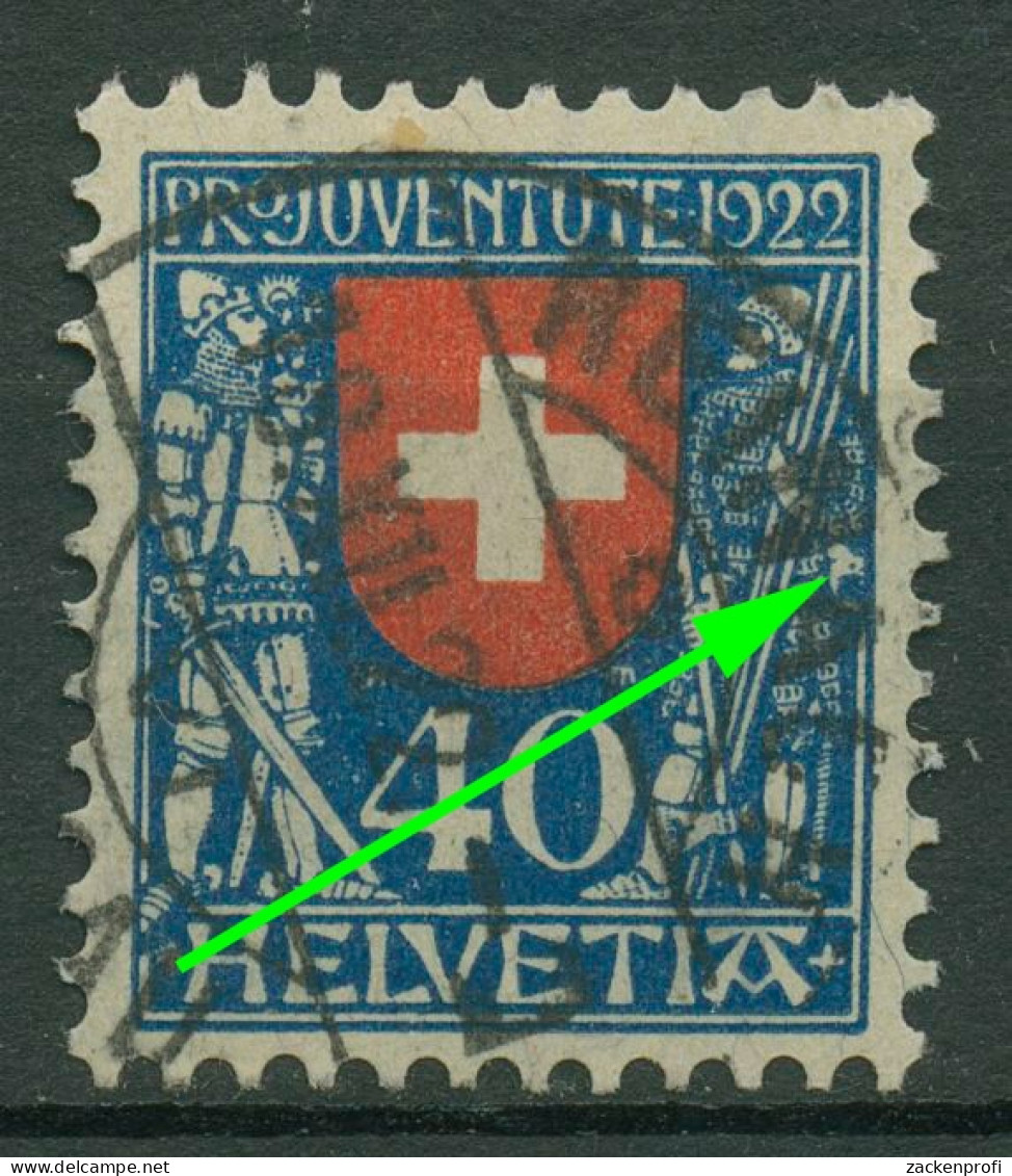 Schweiz 1922 Pro Juventute Wappen (V) Mit Plattenfehler 178 I Gestempelt - Gebruikt