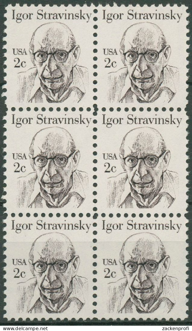 USA 1982 Persönlichkeiten Komponist Igor Strawinsky 1612 6er-Block Postfrisch - Unused Stamps