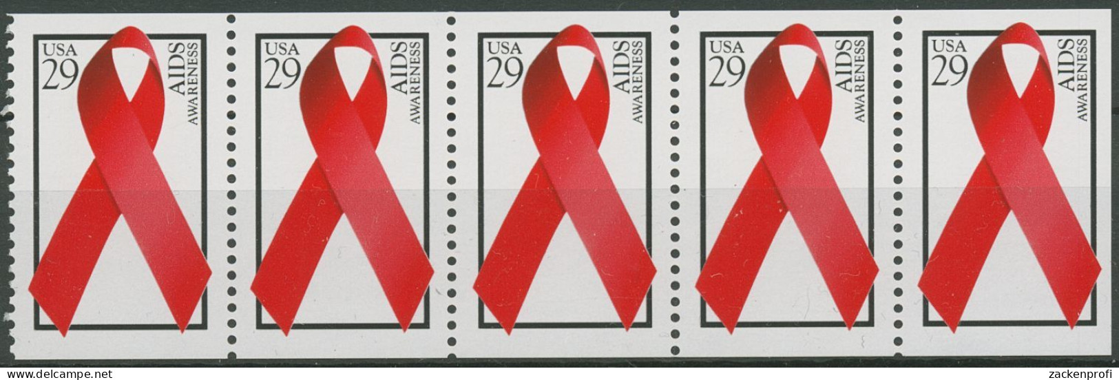 USA 1993 Welt-AIDS-Tag 2426 E/K 5er-Streifen Postfrisch (C62339) - Nuovi