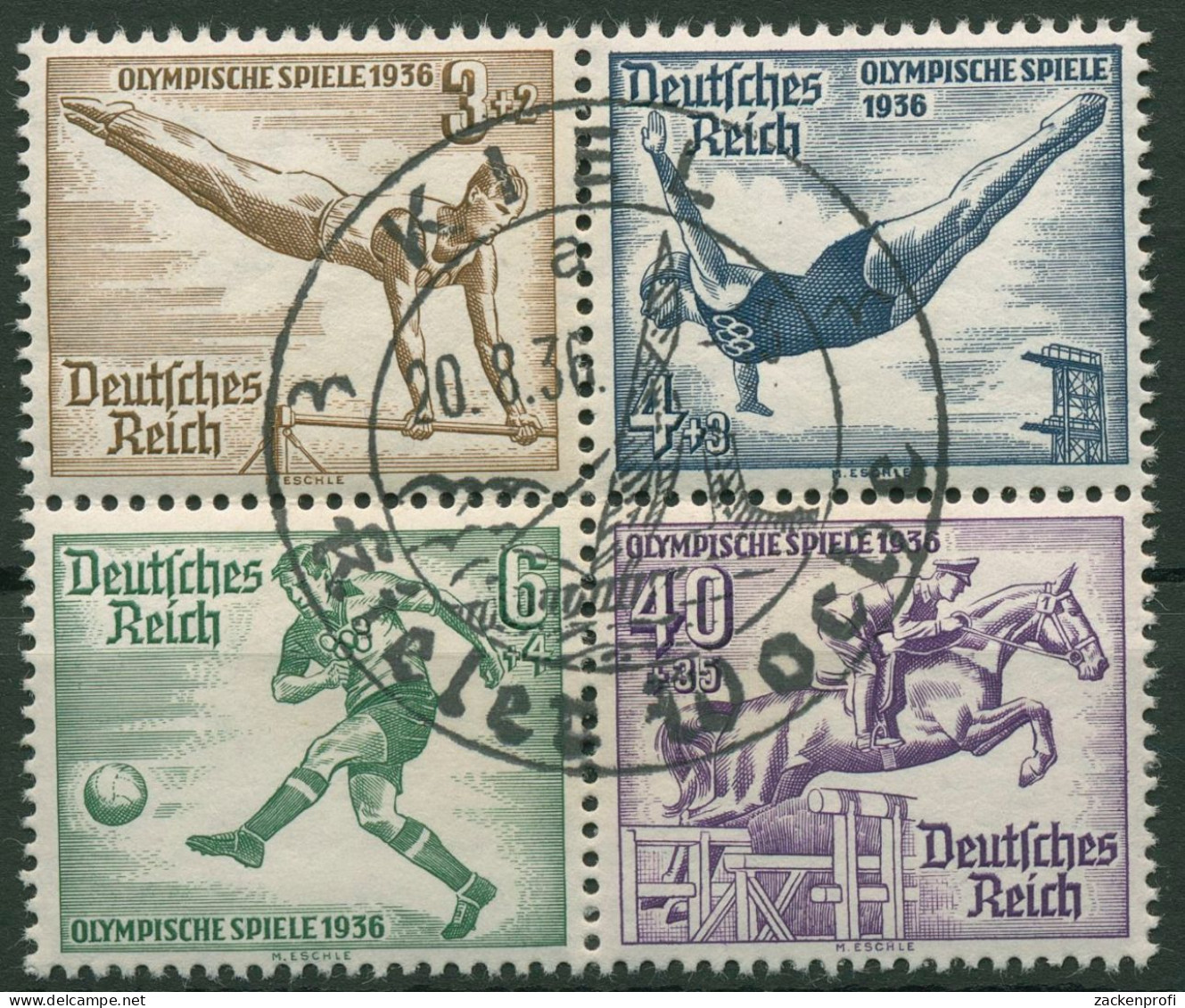Deutsches Reich 1936 Olympiade Herzstück (624/27) Aus Block 5 Gestempelt - Gebraucht