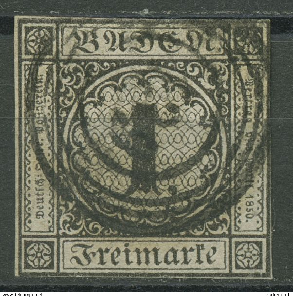 Baden 1853/54 1 Kreuzer Schwarz Auf Weiß 5 Gestempelt, Berührt - Oblitérés