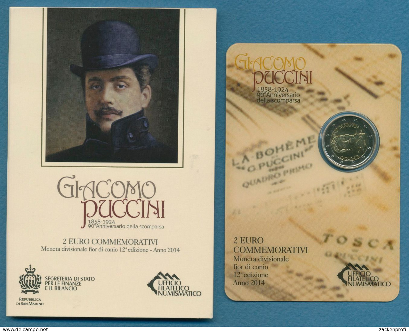 San Marino 2 Euro 2014 Giacomo Puccini, Im Original Folder, St (m1446) - Saint-Marin