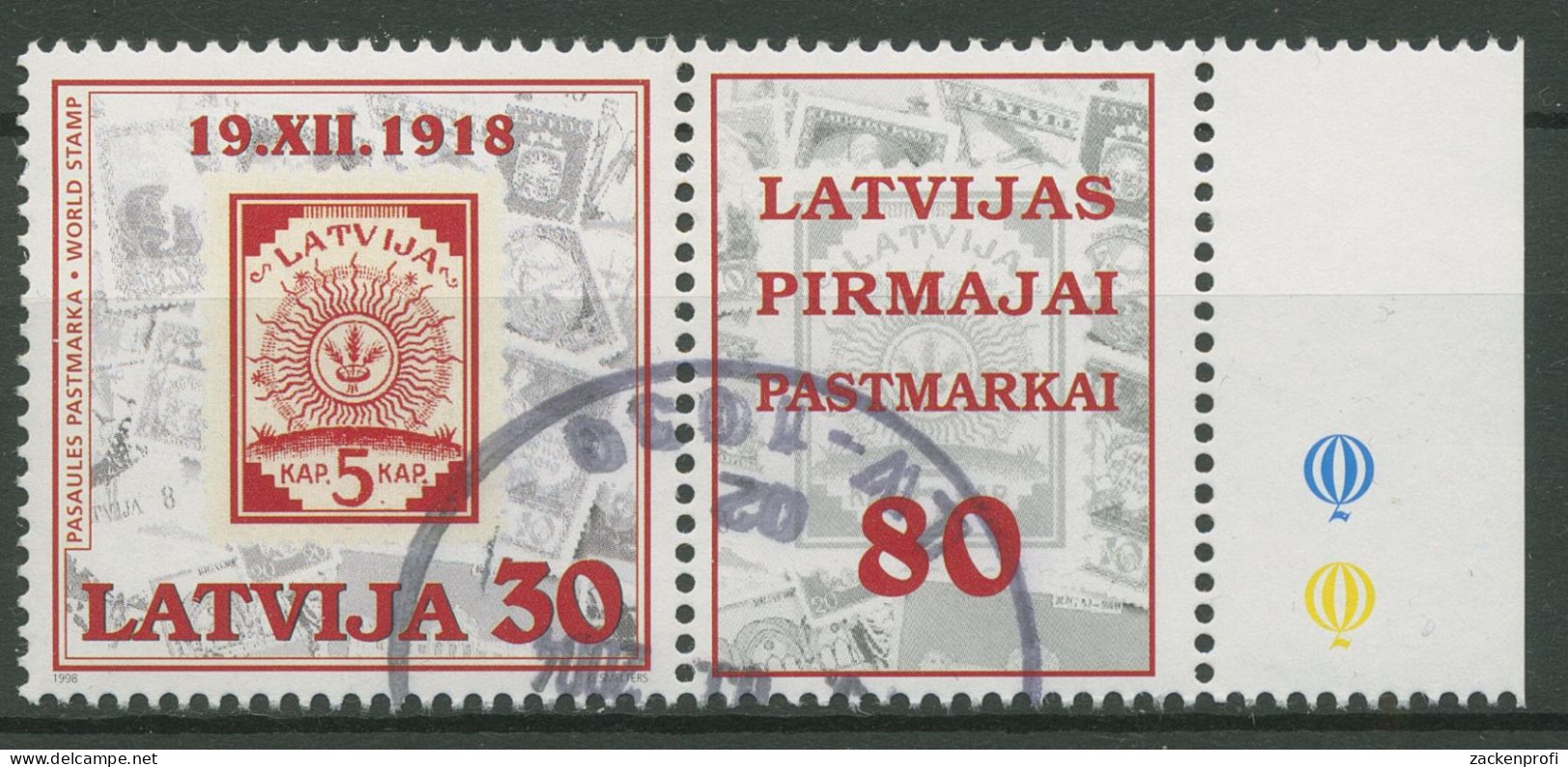 Lettland 1998 80 Jahre Briefmarken MiNr.2 Ähren Im Sonnenkreis 487 Zf Gestempelt - Lettonie