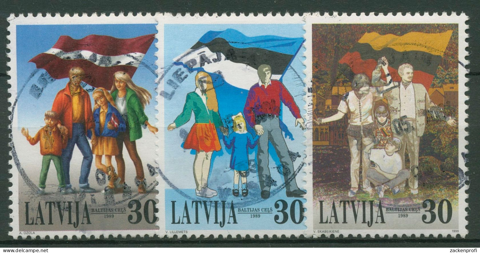 Lettland 1999 Jahrestag Des Baltischen Weges Blockeinzelmarken 507/09 Gestempelt - Latvia