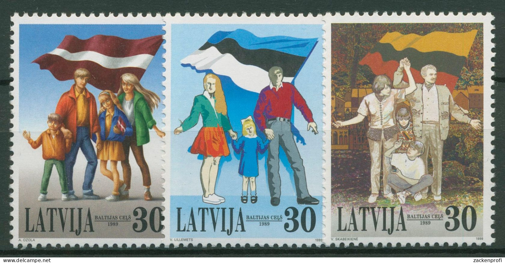 Lettland 1999 Jahrestag Des Baltischen Weges Blockeinzelmarken 507/09 Postfrisch - Latvia