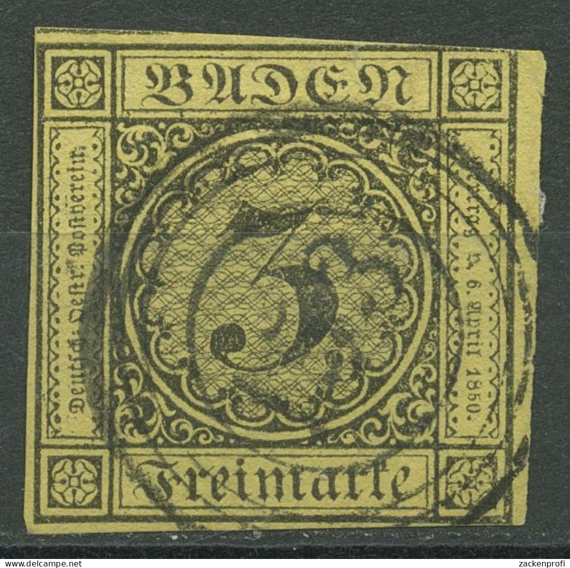 Baden 1851 3 Kreuzer Auf Gelb 2 B Mit Nr.-Stpl. 153 WALDSHUT - Gebraucht