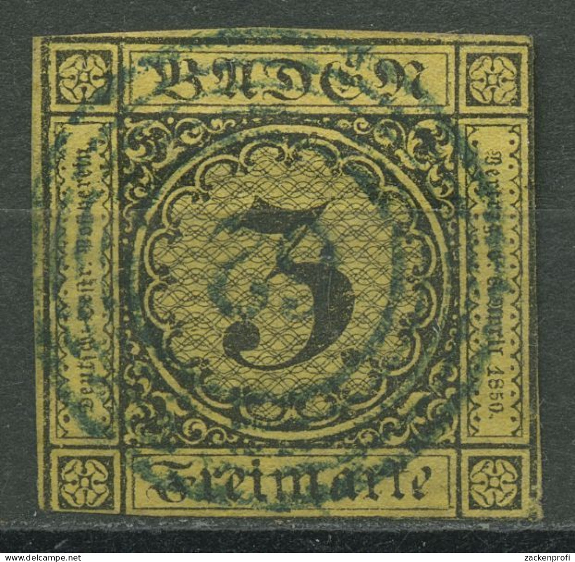 Baden 1851 3 Kreuzer Auf Orangegelb 2 A Mit Nr.-Stpl. 62 Blau HORNBERG - Used