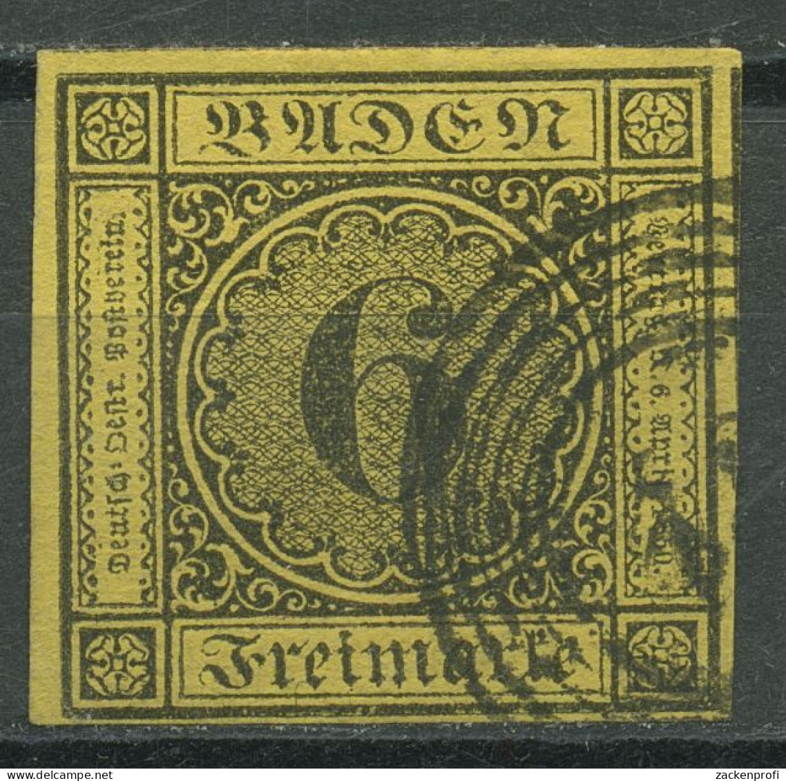 Baden 1853/54 6 Kreuzer Schwarz Auf Gelb 7 Gestempelt - Used