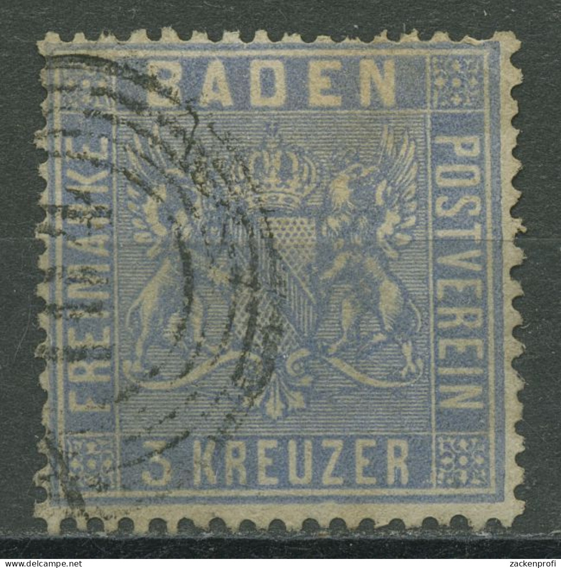 Baden 1860/61 3 Kreuzer Ultramarin 10 B Gestempelt, Mängel - Gebraucht