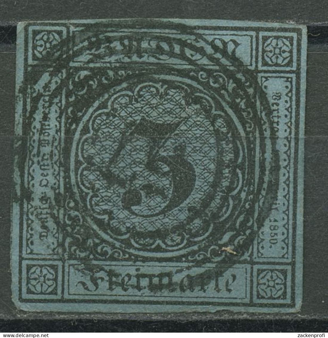 Baden 1858 3 Kreuzer Schwarz Auf Blau 8 Gestempelt, Kleiner Fehler - Gebraucht