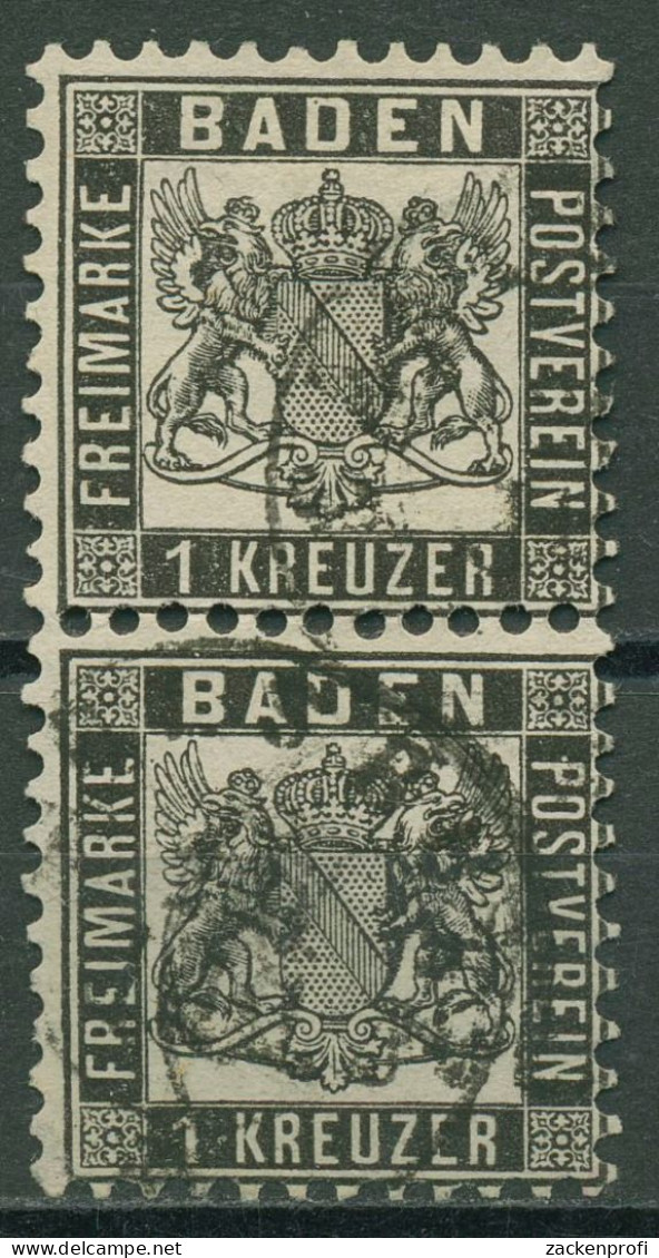 Baden 1862/66 1 Kreuzer Schwarz 17 A Senkrechtes Paar Gestempelt - Usati