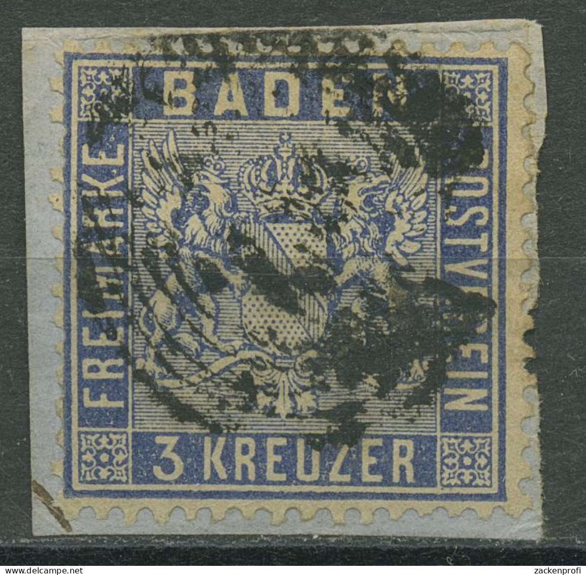 Baden 1860/61 3 Kreuzer Veilchenblau 10 C Gestempelt Briefstück, Kl. Fehler - Oblitérés
