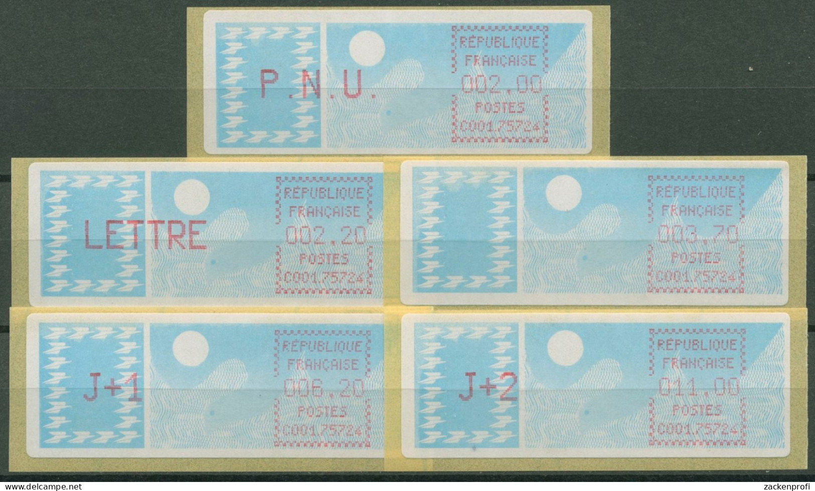 Frankreich ATM 1985 Taube 2,00/2,20/3,70/6,20/11,00 ATM 6.14 Zd ZS 6 Postfr. - 1985 Carta « Carrier »