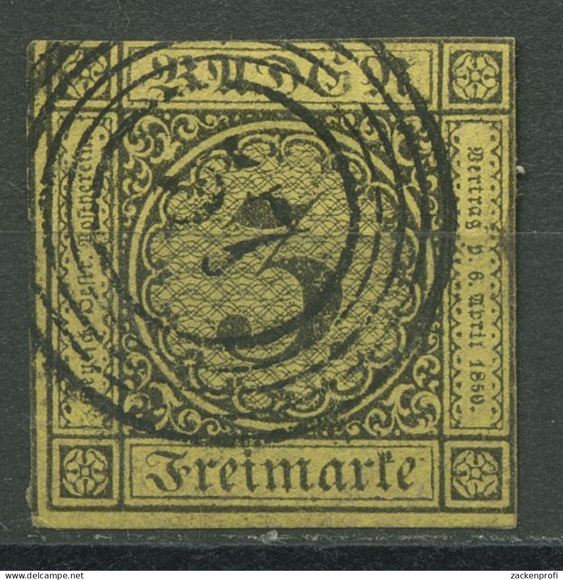 Baden 1851 3 Kreuzer Auf Gelb 2 B Gestempelt - Gebraucht