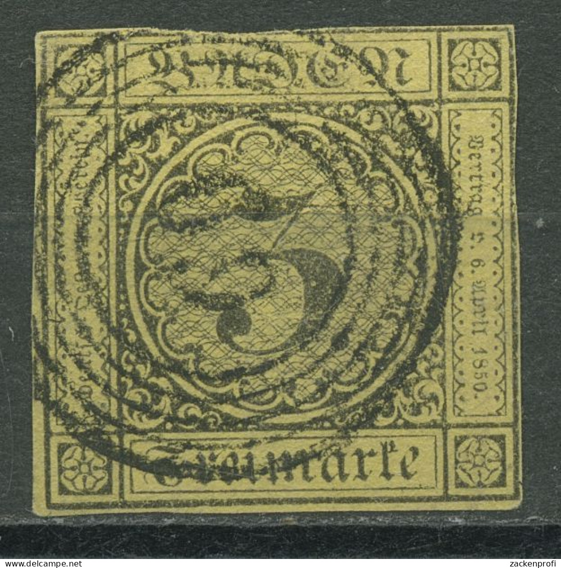 Baden 1851 3 Kreuzer Auf Gelb 2 B Mit Nr.-Stpl. 60 HILZINGEN - Used