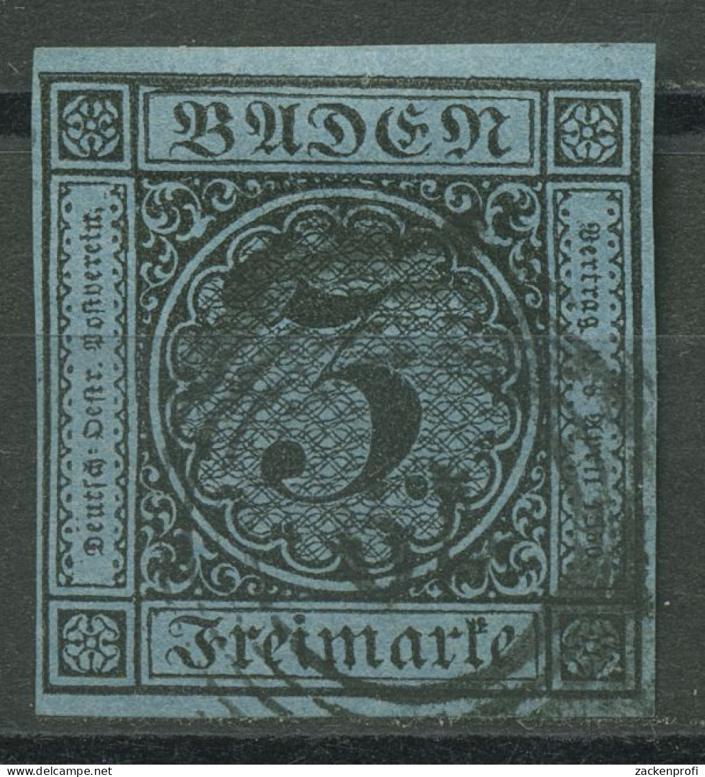 Baden 1858 3 Kreuzer Schwarz Auf Blau 8 Gestempelt - Oblitérés