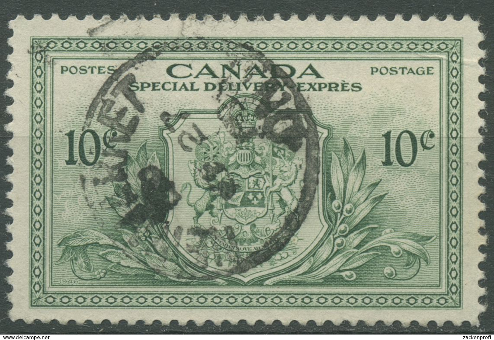 Kanada 1946 Eilmarke Wappen Mit Lorbeer- Und Ölbaumzweigen 242 Gestempelt - Express
