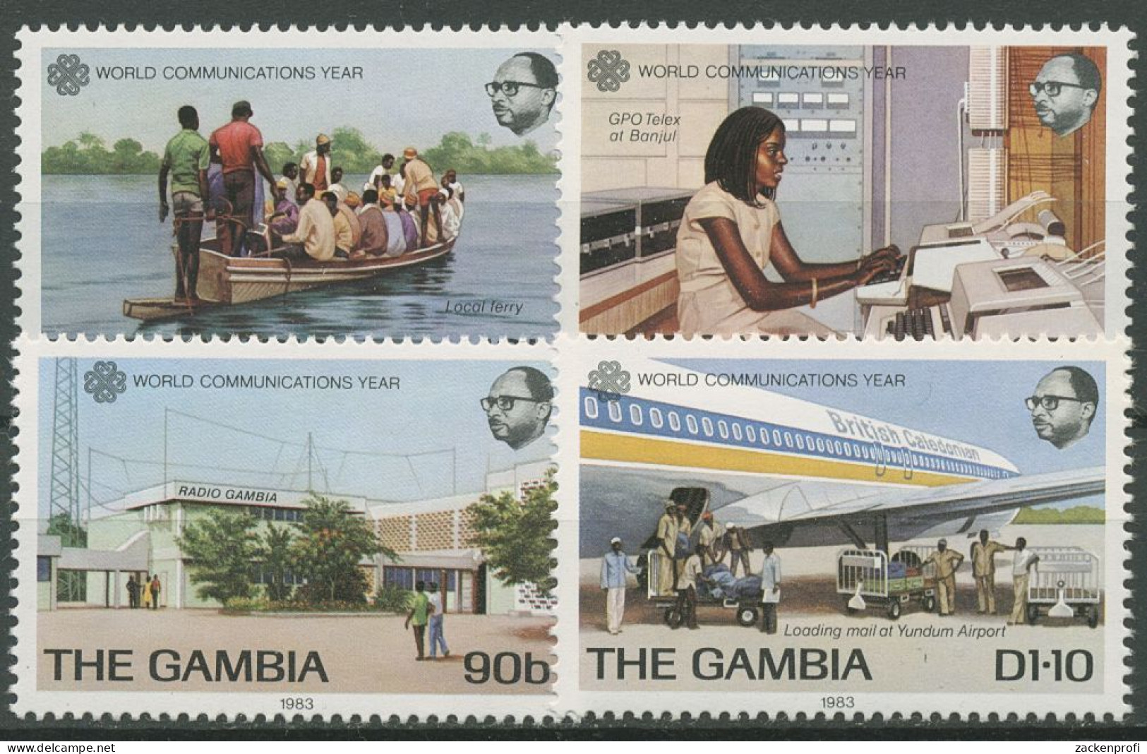 Gambia 1983 Weltkommunikationsjahr Flugzeug Telex 483/86 Postfrisch - Gambia (1965-...)