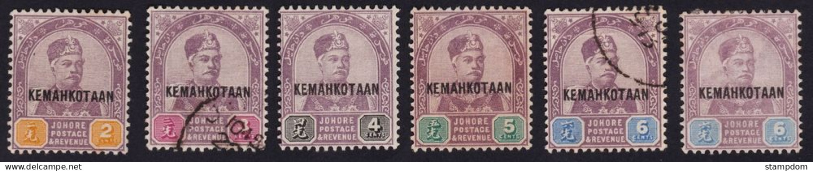 JOHORE 1896 Overprints Kemahkotaan Short Set  Sc#31.35 2c-6c MH, 3c+6c USED @P949 - Johore