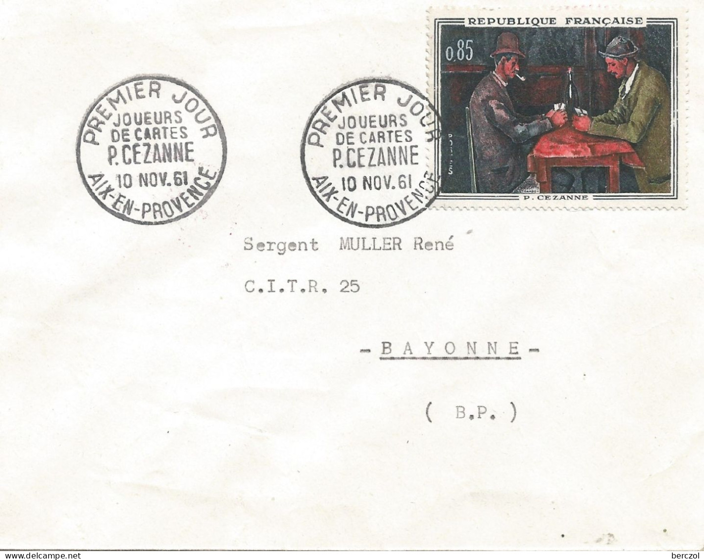 FRANCE ANNEE 1961 ENVELOP. PJ  N°1321 10 11 61 PARIS COTE 75,00 €  - 1960-1969