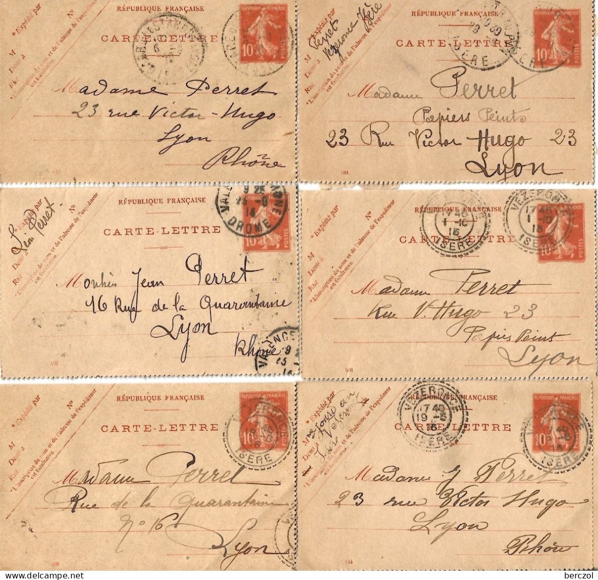 FRANCE ANNEE1907/1939 LOT DE 6 ENTIERS TYPE SEMEUSE CAMEE N° 138 CL1  TB DATES : 402;501;514;609;613  - Cartes-lettres