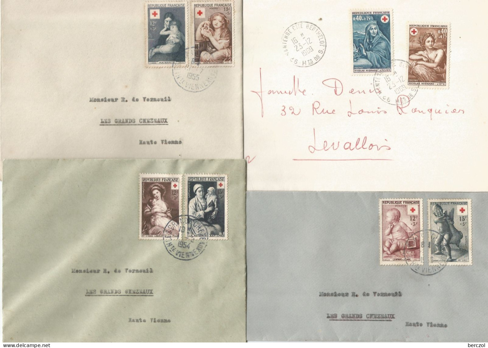 FRANCE ANNEE 1953 ENVELOP. TP N° 945 à 950 OBLIT. LES GRANDS CHEZEAUX 17 11 1953 TB  - Storia Postale