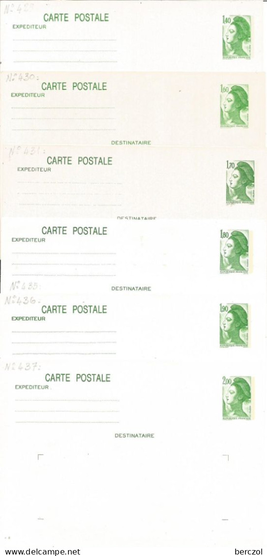 FRANCE ANNEE 1982/1988 LOT DE 9 ENTIERS CP1 N° 2186,2219,2318,2375,2424,2484,2484A CP,CL,E NEUFS ** MNH TB COTE 14,00 € - Standard Postcards & Stamped On Demand (before 1995)