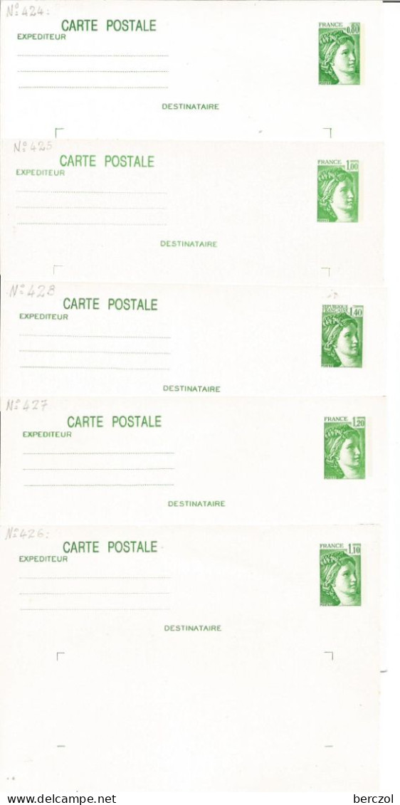 FRANCE ANNEE 1978/1981 LOT DE 5 ENTIERS CP1 N° 1970,1973,2058,2101,2154  NEUFS ** MNH TB COTE 18,00 € - Standaardpostkaarten En TSC (Voor 1995)