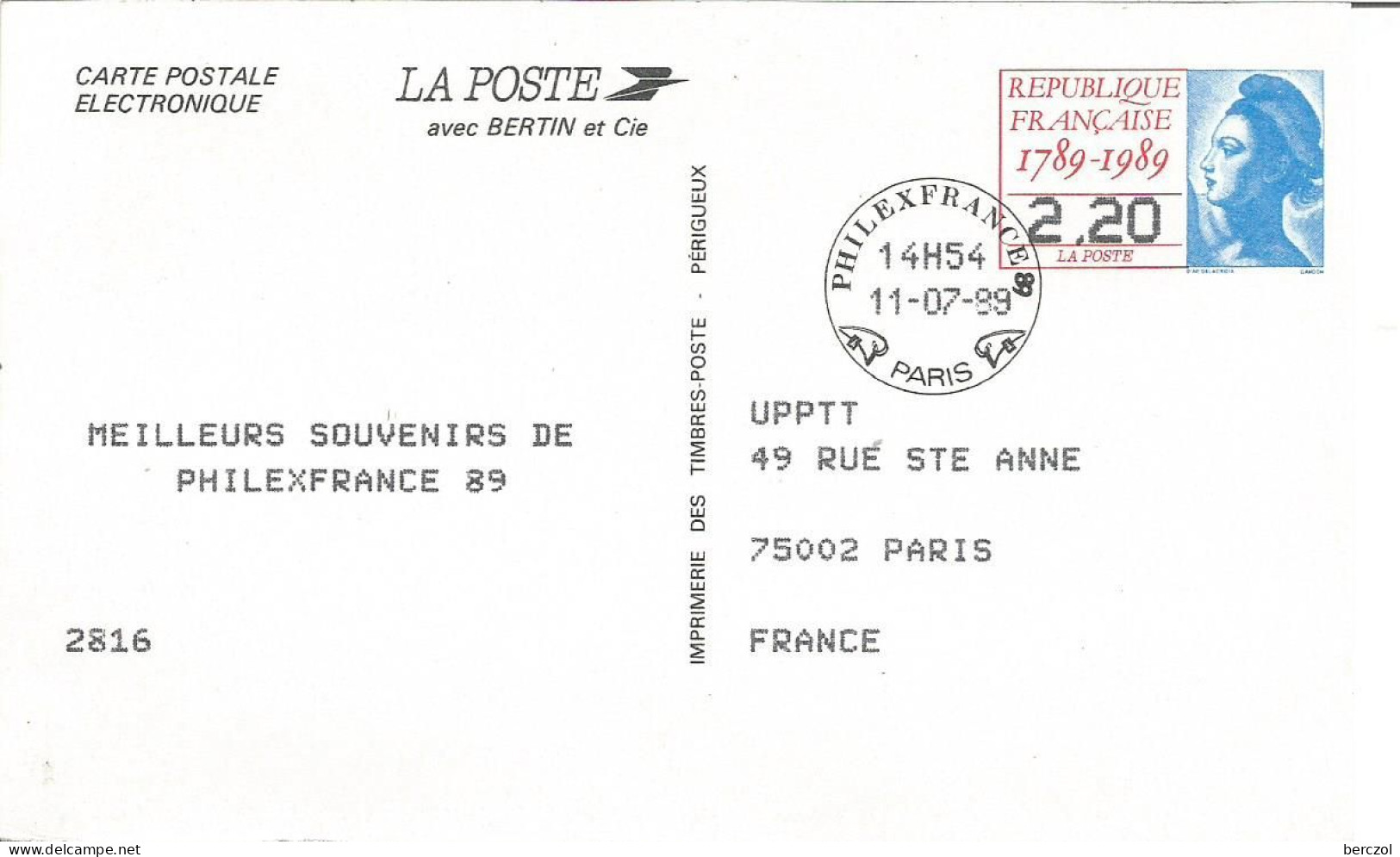 FRANCE ANNEE 1989 ENTIER CP N° 2496A TB COTE 12,00 € - Standard Postcards & Stamped On Demand (before 1995)