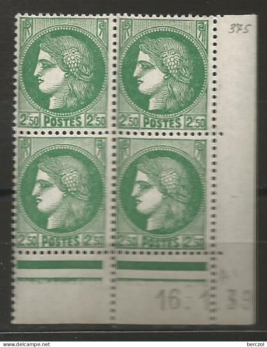 FRANCE ANNEE 1938/1941 N°375 BLOC DE 4EX NEUFS** MNH COIN DATE 16/1/39 TB COTE 18,00 €  - 1930-1939